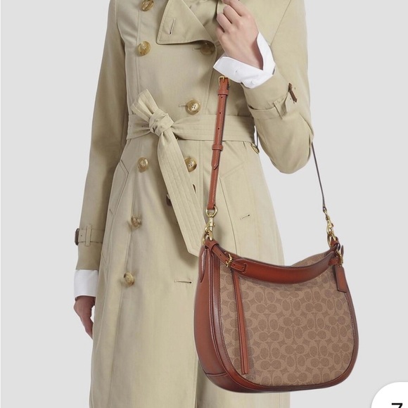 Coach Sutton Hobo in Signature Coated Canvas with Saddle Brown Trim Like New - Picture 4 of 16